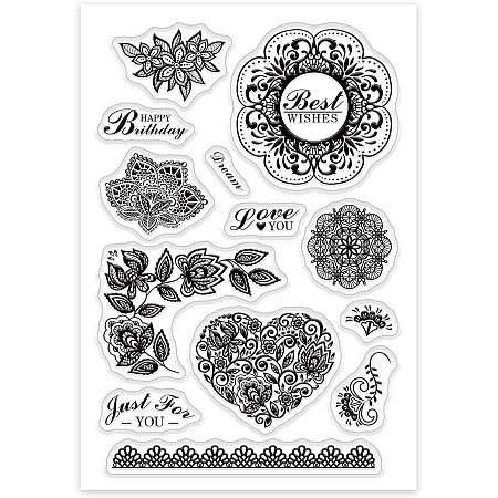 GLOBLELAND Lace Flowers Clear Stamps Silicone Stamp Seal for Card Making Decoration and DIY Scrapbooking
