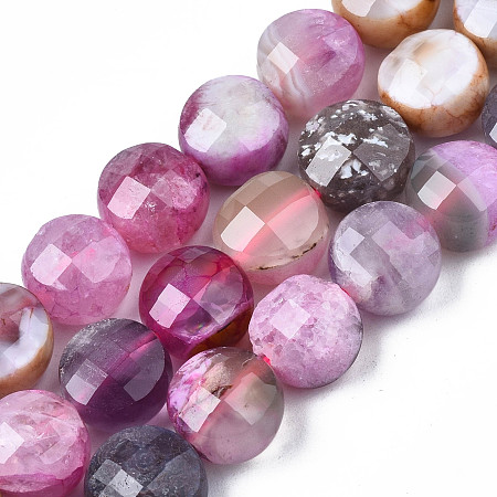 ARRICRAFT Natural Agate Beads Strands, Dyed, Faceted, Flat Round, Pearl Pink, 9.5~10.5x9.5~10.5x6~8mm, Hole: 0.7~1.2mm, about 38pcs/strand, 14.37 inch~15.24 inch(36.5cm~38.7cm)