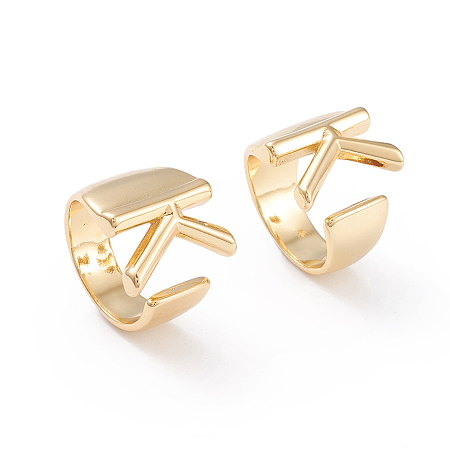 Brass Cuff Rings, Open Rings, Long-Lasting Plated, Real 18K Gold Plated, Letter.K, Size 6, 17mm