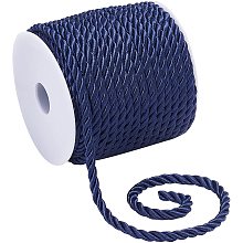 Pandahall Elite 18m/19.6 Yard Twisted Cord Rope 5mm 3-Ply Polyester Cord Decorative Twisted Cord Shiny Viscose Cording for Curtain Tieback Upholstery Gift Bag Embellish Costumes Home Decor, Midnight Blue