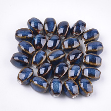 Honeyhandy Handmade Porcelain Beads, Fancy Antique Glazed Porcelain, Oval, Royal Blue, 12~14x9~10.5x9~11mm, Hole: 2.5mm