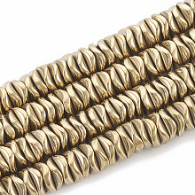 Honeyhandy Electroplate Non-magnetic Synthetic Hematite Beads Strands, Wavy, Flat Round/Disc, Light Gold Plated, 6~6.5x6~6.5x1.5~2mm, Hole: 1mm, about 215pcs/strand, 16.14 inch