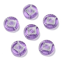 Honeyhandy Plating Transparent Acrylic Beads, Metal Enlaced, Flat Round with Rhombus Pattern, Dark Orchid, 15~15.5x4.5~5mm, Hole: 1.8mm