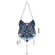 Honeyhandy DIY Resin Sun Catcher Pendant Decoration Diamond Painting Kit, for Home Decorations, Wolf's Head, Mixed Color, 195mm