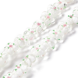 Honeyhandy Handmade Lampwork Beads Strands, Bumpy, Flower, White, 13.5~14x14.5~15x7~8mm, Hole: 1.4mm, about 28pcs/strand, 14.57 inch(37cm)