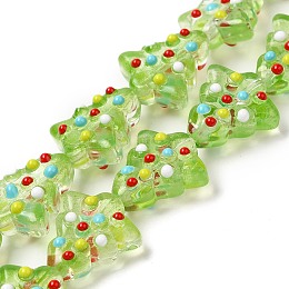 Handmade Bumpy Lampwork Beads Strands, with Enamel, Christmas Trees, Yellow Green, 16~16.5x14.5~15x7~7.5mm, Hole: 1.2mm, about 22pcs/strand, 13.98~14.17 inch(35.5~36cm)