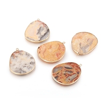 Honeyhandy Natural Crazy Agate Pendants, with Brass Findings, Golden, 33.5~34x27x2mm, Hole: 1.5mm