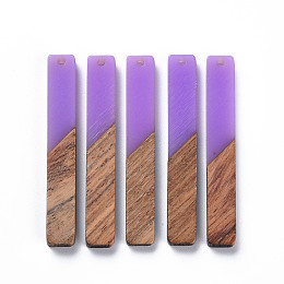 Honeyhandy Resin & Walnut Wood Big Pendants, Two Tone, Rectangle, Purple, 51.5x7.5x3mm, Hole: 1.8mm