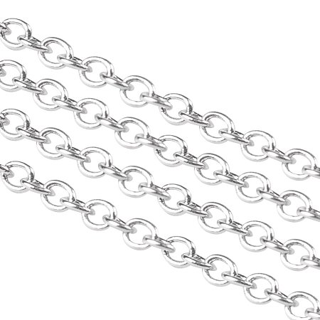 NBEADS 92m Brass Cross Chains, Nickel Free, Come On Real, Platinum, 2x1.5x0.5mm; about 92m/roll