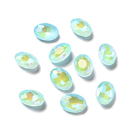 Honeyhandy Mocha Fluorescent Style Glass Rhinestone Cabochons, Flat Back, Oval, Aquamarine, 14x10x5mm