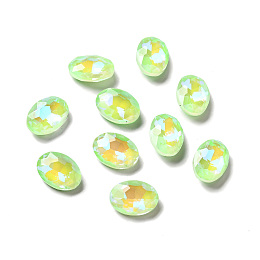 Honeyhandy Mocha Fluorescent Style Glass Rhinestone Cabochons, Flat Back, Oval, Peridot, 14x10x5mm