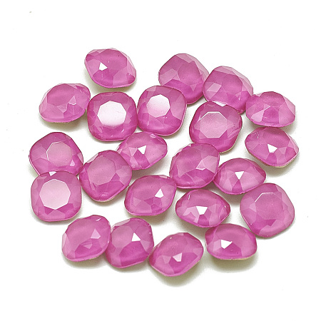 DIY Pointed Back K9 Glass Rhinestone Cabochons, Back Plated/Unplated(Random Single Color or Random Mixed Color), Faceted, Square, Fuchsia, 8x8x4mm