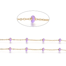 Honeyhandy Stainless Steel Satellite Chains, with Enamel Beads and Spool, Soldered, Long-Lasting Plated, Flat Round, Golden, Lilac, 1.5x1.2x0.3mm, about 32.8 Feet(10m)/roll