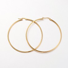 Honeyhandy 304 Stainless Steel Hoop Earrings, Hypoallergenic Earrings, Ring Shape, Real 18K Gold Plated, 70x2mm, 12 Gauge, Pin: 1x0.7mm