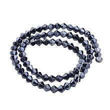 NBEADS 20 Strands Pearl Luster Plated Bicone Black Glass Beads Strands with 4mm in diameter,Hole:1mm,about 83pcs/strand