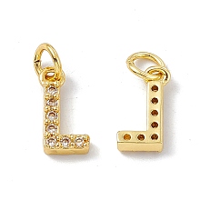 Honeyhandy Real 18K Gold Plated Brass Micro Pave Clear Cubic Zirconia Charms, with Jump Ring, Letter.L, 11.5x6x2.5mm, Hole: 3.4mm