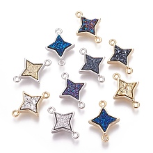 Honeyhandy Brass Links connectors, with Druzy Resin, Star, Mixed Color, 23x16.5x4.5~5.5mm, Hole: 1.6mm