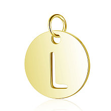 Honeyhandy 304 Stainless Steel Charms, Flat Round with Letter, Golden, Letter.L, 12x1mm, Hole: 2.5mm