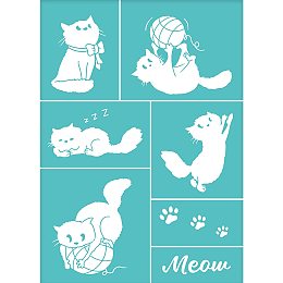 OLYCRAFT 2PCS Self-Adhesive Silk Screen Printing Stencil Reusable Pattern Stencils Playing Cat for Painting on Wood Fabric T-Shirt Wall and Home Decorations-7.6x 5.5Inch