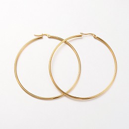 Honeyhandy 304 Stainless Steel Hoop Earrings, Hypoallergenic Earrings, Ring Shape, Real 18K Gold Plated, 70x2mm, 12 Gauge, Pin: 1x0.7mm