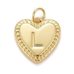 Honeyhandy Rack Plating Real 18K Gold Plated Brass Pendants, with Jump Rings, Long-Lasting Plated, Lead Free & Cadmium Free & Nickel Free, Heart with Letter A~Z, Letter.L, 16x15x2.5mm, Jump Ring: 5x0.5mm, 3mm Inner Diameter