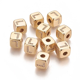 Honeyhandy Brass Micro Pave Cubic Zirconia Beads, Horizontal Hole, Real 18K Gold Plated, Long-Lasting Plated, Cube with Letter, Clear, Letter.L, 9x9x9mm, Hole: 3.5mm