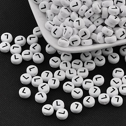 Honeyhandy Acrylic Beads, with Horizontal Hole, Letter, Flat Round, Letter.L, 7x4mm, Hole: 1mm, about 3500pcs/500g