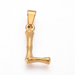 Honeyhandy 304 Stainless Steel Pendants, Bamboo Style, Letter, Golden Color, Letter.L, 19x11x3mm, Hole: 3x7mm