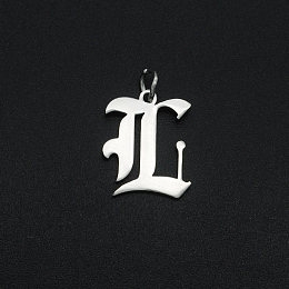 Honeyhandy 201 Stainless Steel Pendants, with Jump Ring, Old English, Letter, Laser Cut, Stainless Steel Color, Letter.L, 16x13x1mm, Hole: 3mm