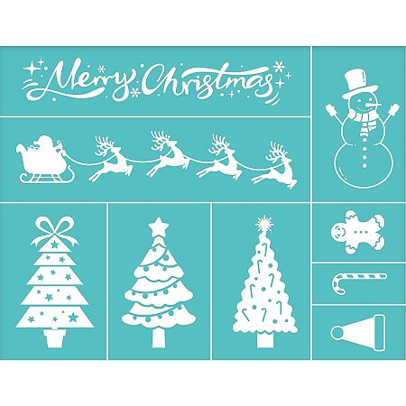 OLYCRAFT 2pcs Self-Adhesive Silk Screen Printing Stencil Christmas Themed Reusable Mesh Stencils Transfer Washable Home Decor for DIY T-Shirt Pillow Fabric Painting Decoration