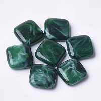 Honeyhandy Acrylic Beads, Imitation Gemstone Style, Rhombus, Dark Green, 23x23.5x7mm, Hole: 1.8mm