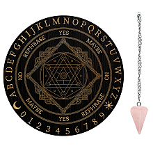 AHANDMAKER 1Pc Cone/Spike/Pendulum Natural Rose Quartz Stone Pendants, 1Pc 304 Stainless Steel Cable Chain Necklaces, 1Pc PVC Custom Pendulum Board, Dowsing Divination Board, Star of David Pattern, Board: 200x4mm