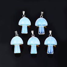 Honeyhandy Opalite Pendants, with Stainless Steel Snap On Bails, Mushroom Shaped, 24~25x16mm, Hole: 5x3mm