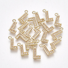 Honeyhandy Brass Cubic Zirconia Charms, Letter, Clear, Real 18K Gold Plated, Letter.L, 10x7x1.5mm, Hole: 1mm