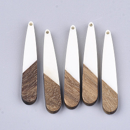 Honeyhandy Resin & Walnut Wood Pendants, Teardrop, Creamy White, 44x7.5x3mm, Hole: 1.2mm