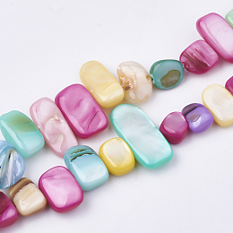 Honeyhandy Freshwater Shell Beads Strands, Dyed, Nuggets, Mixed Color, 6~25x4~14x3~7mm, Hole: 1mm, about 96~100pcs/strand, 31.4 inch