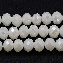 Honeyhandy Electroplate Glass Bead Strands, Full Luster Plated, Faceted, Rondelle, WhiteSmoke, 3x3mm, Hole: 1mm, about 139pcs/strand, 14 inch