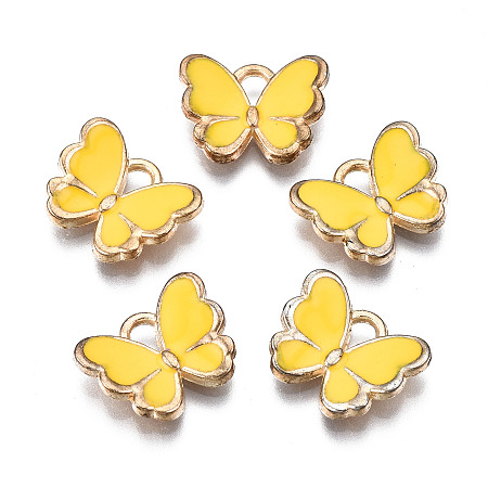 Honeyhandy Alloy Enamel Charms, Butterfly, Light Gold, Gold, 10.5x13x3mm, Hole: 2mm