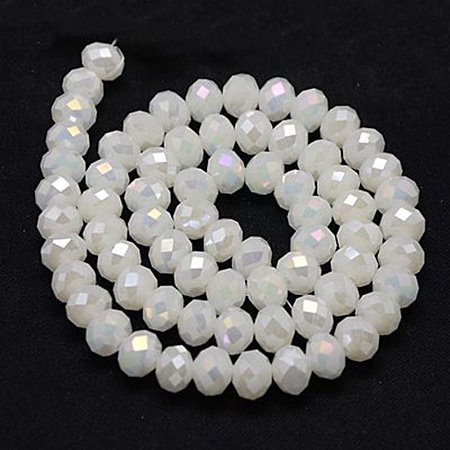 NBEADS 1 Strand Full Luster Plated Faceted Abacus White Electroplate Glass Bead Strands with 8x6mm,Hole: 1mm,about 70pcs/strand