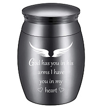 CREATCABIN Alloy Cremation Urn Kit, with Disposable Flatware Spoons, Silver Polishing Cloth, Velvet Packing Pouches, Wing Pattern, 40.5x30mm, 1pc