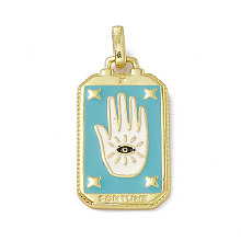 Honeyhandy Alloy Enamel Pendants, Rectangle, Tarot Pattern Charm, Golden, Light Sky Blue, Palm Pattern, 26x14x2mm, Hole: 2x3mm