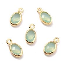 Honeyhandy Eco-Friendly Brass with Glass Pendants,  Long-Lasting Plated, Lead Free & Cadmium Free & Nickel Free, Oval, Real 18K Gold Plated, Dark Sea Green, 9x4.5x2mm, Hole: 1.2mm