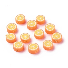 Honeyhandy Handmade Polymer Clay Beads, Orange Slice, Orange, 9.5~10x4.5mm, Hole: 1.8mm