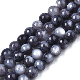 Honeyhandy Natural Freshwater Shell Beads Strands, Dyed, Round, Black, 2.5mm, Hole: 0.5mm, about 122~136pcs/strand, 14.57 inch~15.63 inch(37cm~39.7cm)