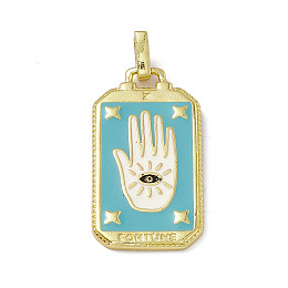 Honeyhandy Alloy Enamel Pendants, Rectangle, Tarot Pattern Charm, Golden, Light Sky Blue, Palm Pattern, 26x14x2mm, Hole: 2x3mm