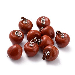 Honeyhandy Natural Red Jasper Pendants, with Platinum Brass Loops, Apple, 14~15x14x14mm, Hole: 6x3mm