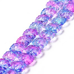 Transparent Glass Beads Strands, Lotus, Magenta, 10x14x7mm, Hole: 0.8mm, about 38pcs/strand, 14.17 inch(36cm)