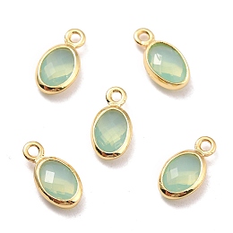 Honeyhandy Eco-Friendly Brass with Glass Pendants,  Long-Lasting Plated, Lead Free & Cadmium Free & Nickel Free, Oval, Real 18K Gold Plated, Dark Sea Green, 9x4.5x2mm, Hole: 1.2mm