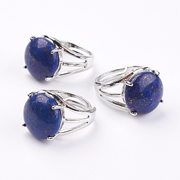 Honeyhandy Adjustable Natural Lapis Lazuli Finger Rings, with Brass Findings, 17.5mm