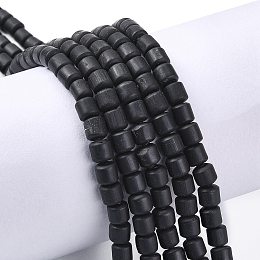 Honeyhandy Handmade Polymer Clay Bead Strands, Column, Black, 6.5x6mm, Hole: 1.2mm, about 61pcs/strand, 15.75 inch(40cm)